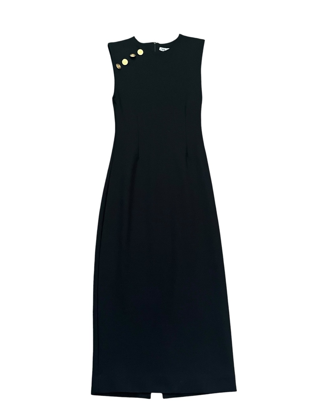 Zara Gold Button Sleeveless Midi Column Dress XS NWT